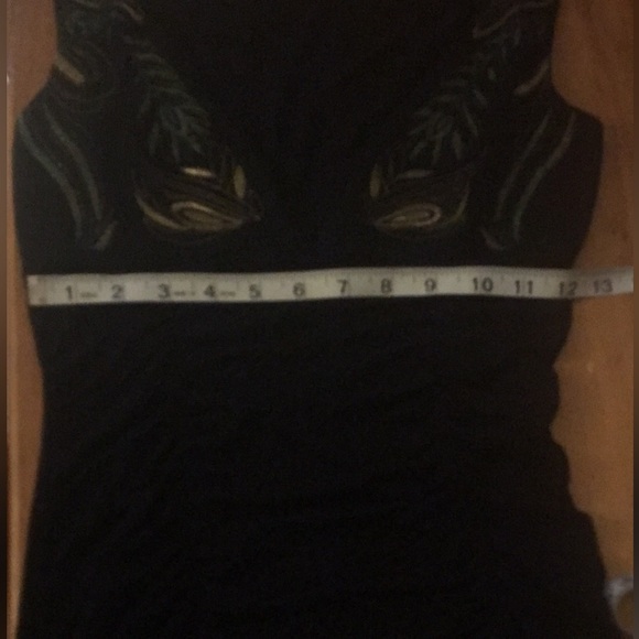 EUC VINTAGE Art Deco Inspired Embroidered Plunging V Neck Tank Top with ruching - Picture 9 of 15